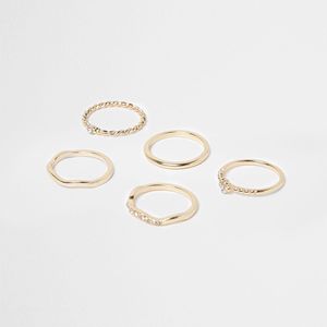 River Island Metallic Gold Tone Delicate Ring Pack