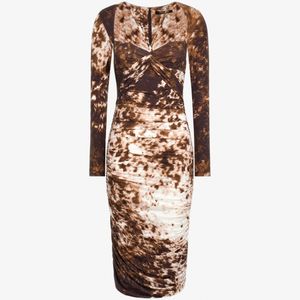 Roberto Cavalli White Appaloosa Printed Ruched Midi Dress