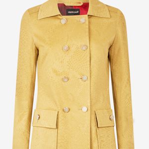 Roberto Cavalli Yellow Double-Breasted Jacket With Python Pattern