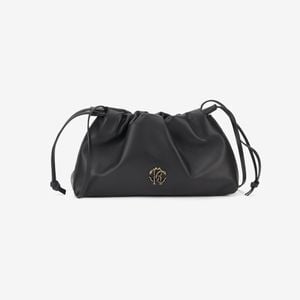 Roberto Cavalli Black Drawstring Shoulder Bag With Rc Monogram