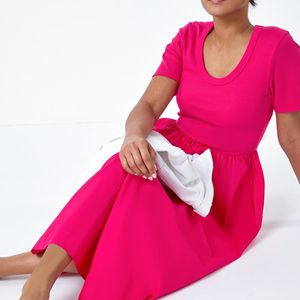 Roman Pink Cotton Stretch Jersey Mix Midi Dress