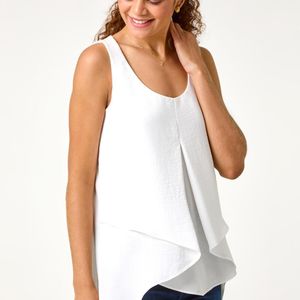 Roman White Asymmetric Sleeveless Vest Top