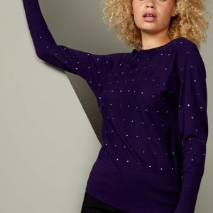 Roman Purple Spot Embellished Hotfix Batwing Jumper