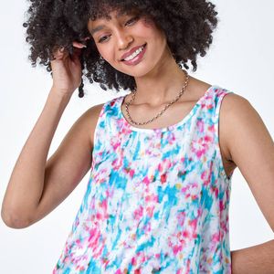 Roman White Printed Hanky Hem Stretch Vest Top