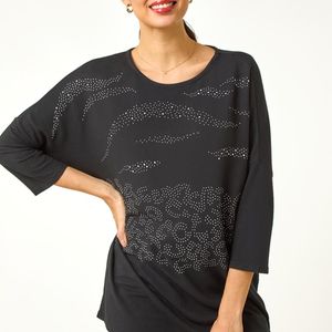 Roman Black Animal Print Hotfix Stretch Top