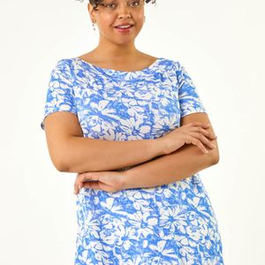 Roman Curve Blue Bardot Floral Stretch Top