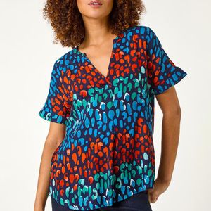 Roman Blue Abstract Spot Print Tunic