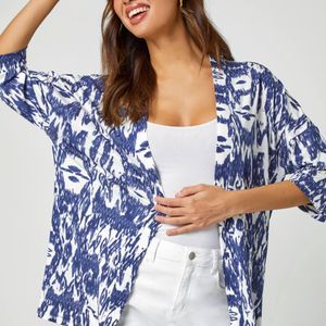 Roman Blue Abstract Print Stretch Jersey Kimono
