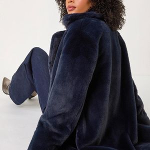 Roman Blue Faux Fur Longline Coat