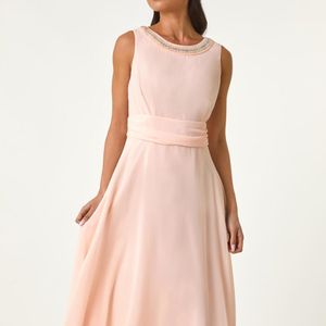 Roman Petite Pink Trim Detail Ruched Midi Dress
