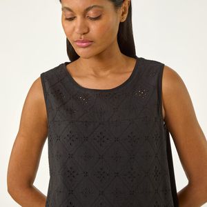 Roman Black Broderie Vest Top