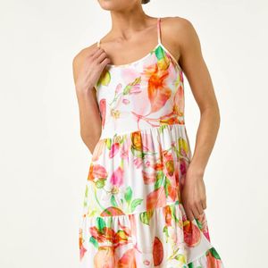 Roman Petite Fruit Print Strap Tiered Dress
