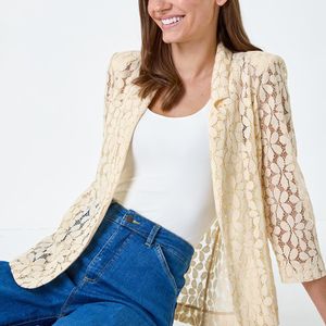 Roman Blue 3/4 Sleeve Floral Lace Blazer Jacket