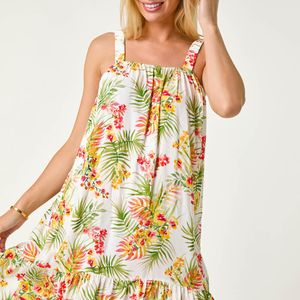 Roman Petite Yellow Print Strap Detail Frill Hem Dress