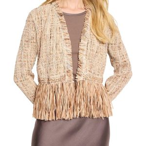 NIC+ZOE Natural Iconic Cork Fringe Knit Jacket