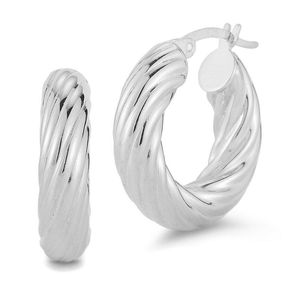 Chloe and Madison White Silver Bold Twist Hoops