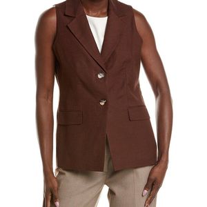 Anne Klein Brown Notch Collar Linen-Blend Vest