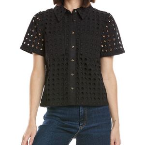 Cece Black Collared Button Down Swing Top