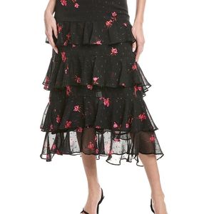 Cece Black Flounce Midi Skirt