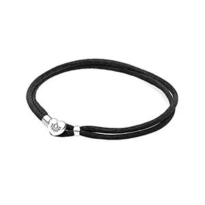 Pandora Metallic Silver Black Fabric Cord Charm Bracelet
