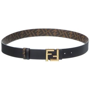 Fendi Black Ff Rounded Reversible Leather Belt for men