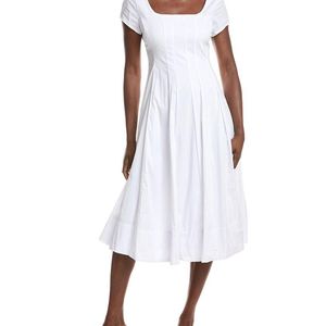 Ellen Tracy White Stretch Poplin Cap Sleeve Paneled Dress