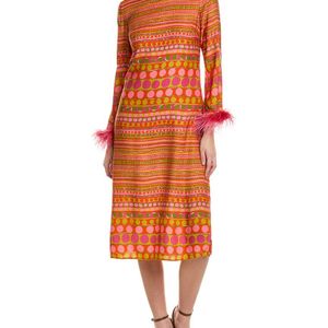 FLORA BEA NYC Orange Looney Silk Midi Dress