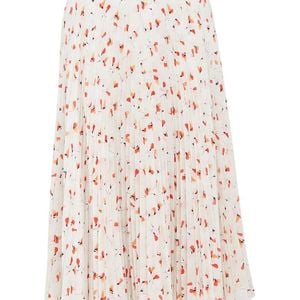 Prada White Silk Allover Abstract Floral Print Pleated Skirt, Size It (Authentic Pre-Loved)