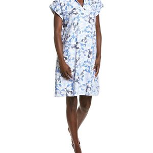 Jones New York Blue Collared Linen-Blend Dress