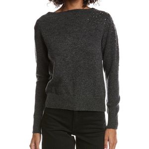 Forte Black Crystal Cluster Off Shoulder Wool & Cashmere-Blend Sweater