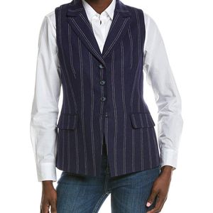 Jones New York Blue Peak Lapel Linen-Blend Vest
