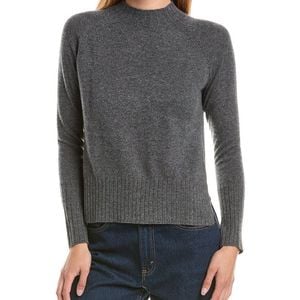 Forte Grey Hi Low Rib Trim Funnel Neck 100% Cashmere Sweater