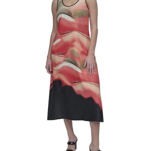 DKNY Red Border Print Shirt Dress