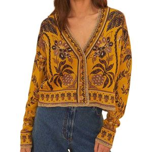 Farm Rio Blue Golden Oasis Knit Cardigan