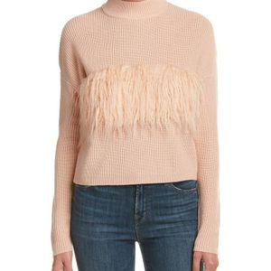 Kendall + Kylie Pink Fuzzy Trim Wool Sweater