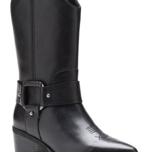 Clarks Black Morzine Rise Leather Cowboy Boot