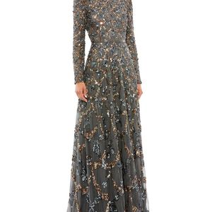 Mac Duggal Grey Detail Embellishment Dress