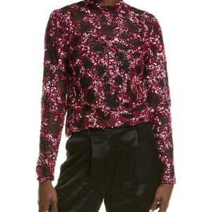 BCBGMAXAZRIA Red Sequin Turtleneck Pullover