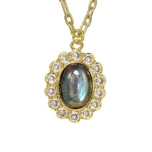 Rachel Reinhardt Jewelry Metallic 14K Over Labradorite Cz Pendant Necklace