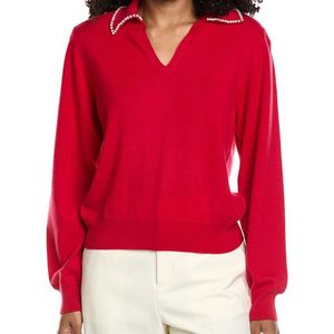 Brodie Cashmere Red Pearl Collar Wool & Cashmere-Blend Sweater