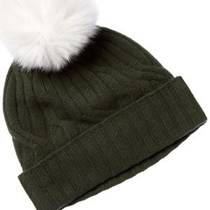 Hannah Rose Green Wide Cable Cashmere Hat