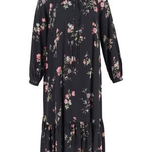 Céline Black Floral-Print Long Sleeve Midi Dress, Size Eu, (Authentic Pre-Loved)