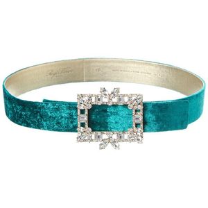 Roger Vivier Blue Buckle Velvet Belt