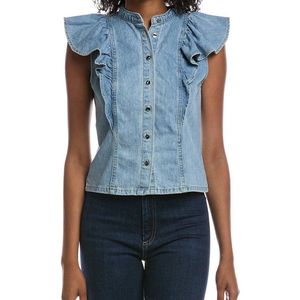 Current/Elliott Blue Mandarin Collar Vest
