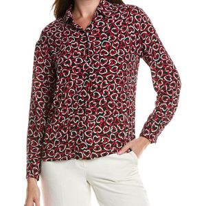 Tahari Red Button-Down Heart-Link Blouse