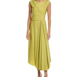Lafayette 148 New York Yellow Drape Silk & Linen-Blend Midi Dress
