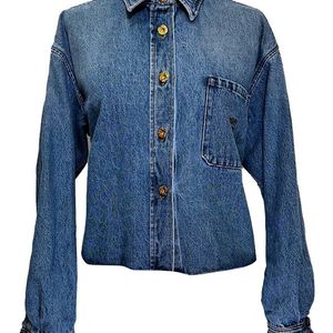 Miu Miu Blue Cropped Raw Hem Shirt, Size It (Authentic Pre-Loved)