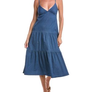 Marion Blue Solid Midi Dress