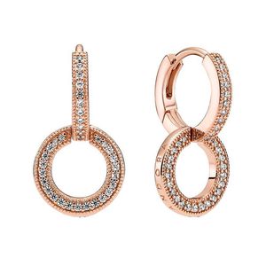 Pandora Signature 14K Rose Plated Cz Hoop Earrings