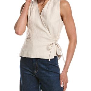 Ichi Blue Ihzahra Sleeveless Linen-Blend Wrap Top
